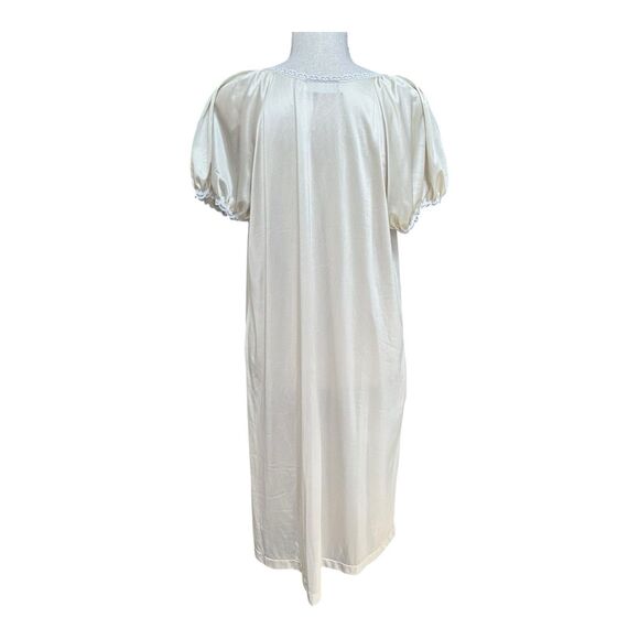 Vintage Vandemere Satin Nightgown Ivory Button Front Floral Lace USA Made M - Picture 3 of 6